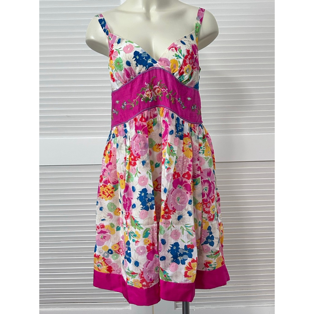 Johnny Was NWT Floral Midi Dress Pink White Embroidered Beaded Size M - Picture 2 of 16